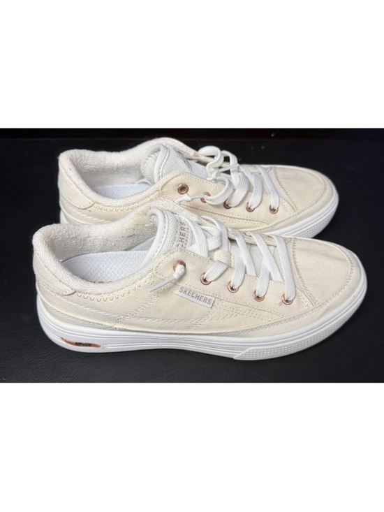 Skechers Shoes - Skechers White Low-Top Textile Sneakers with Subtle Cream Details